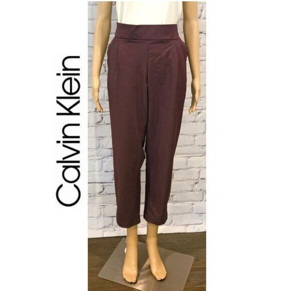 NWOT! CALVIN KLEIN, Brown/burgundy pull up elastic waist cropped pants - Picture 1 of 9